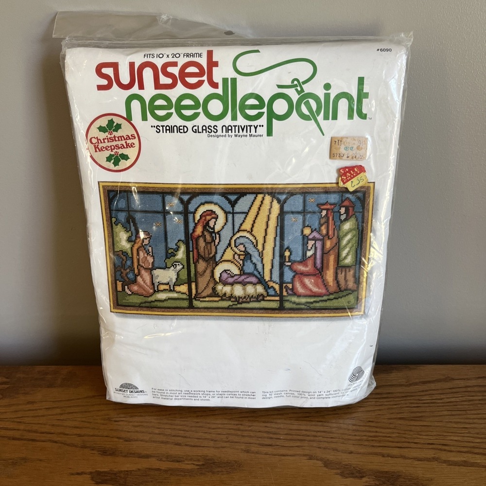 Vintage Sunset Needlepoint "Stained Glass Nativity" Factory Sealed Kit #6090 NOS